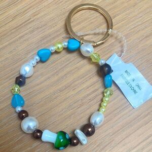 Urban Outfitters Blue & Green Multicolor Mushroom Beaded Keychain Bag Charm